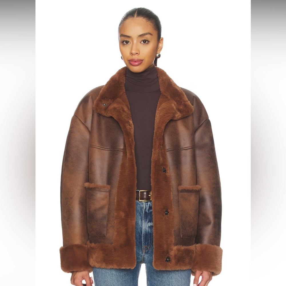 REVOLVE Brown Faux-Shearling Leather Jacket